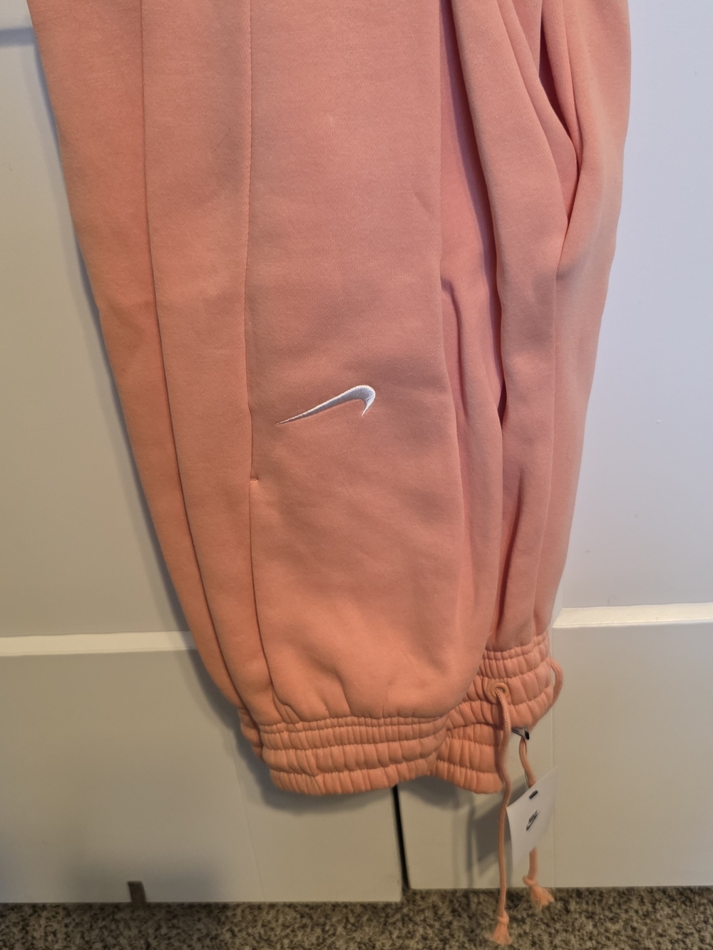Nike Coral Pink Fleece Joggers with White Swoosh